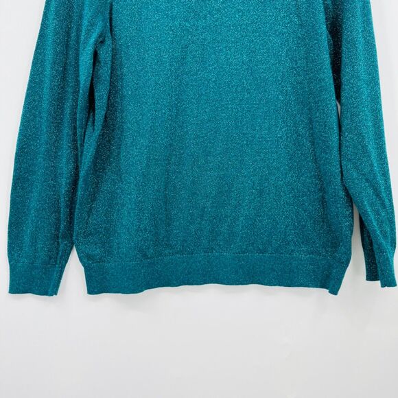 Adyson Parker Crewneck Metallic Knit Pullover in Peacock Teal, Sz 2X, Sparkle - Picture 5 of 11